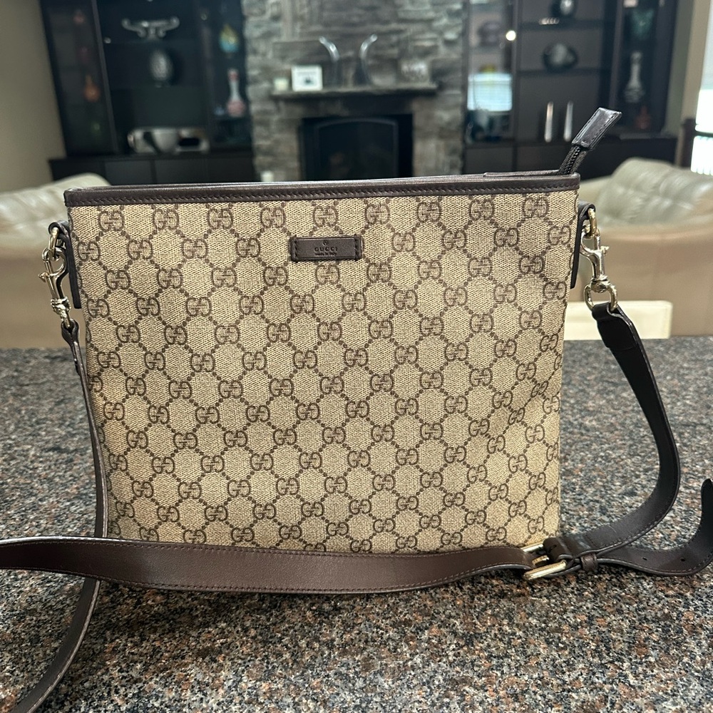 Gucci Tan and Dark Brown GG Pattern Crossbody messenger